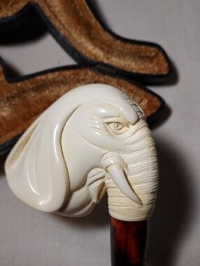Rare Vintage SMS Hand Carved Block Meerschaum Elephant Pipe With Original Case